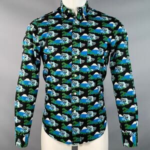 Size S Blue Black Mt. Fuji Cotton Button Down Collar Long Sleeve Shirt